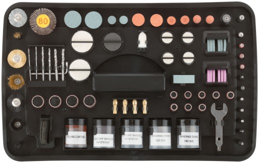 Гравировальная машина 130 Вт; 10000-35000 об/мин; 2,4/3,2 мм; БС щеток; набор насадок 218 шт.; кейс