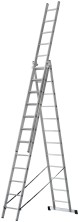 Лестница трехсекционная алюминиевая усиленная, 3 х 12 ступеней, H=343/594/841 см, вес 17,83 кг