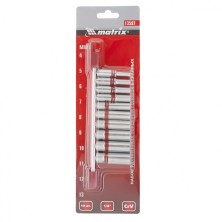 Набор удлиненных торцевых головок 1/4", 6 гранные, CrV, 4-13мм, 10 штук Matrix