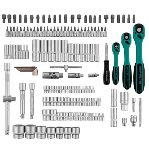 Набор инструментов, 1/4", 3/8", 1/2", Cr-V, S2, усиленный кейс, 151 предмет Stels