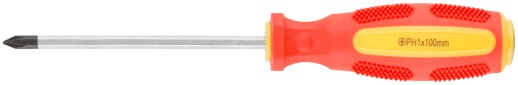Отверткa ударная, CrV сталь, шестигранное сквозное жало с бойком, прорезиненная ручка  5х100 мм PH1
