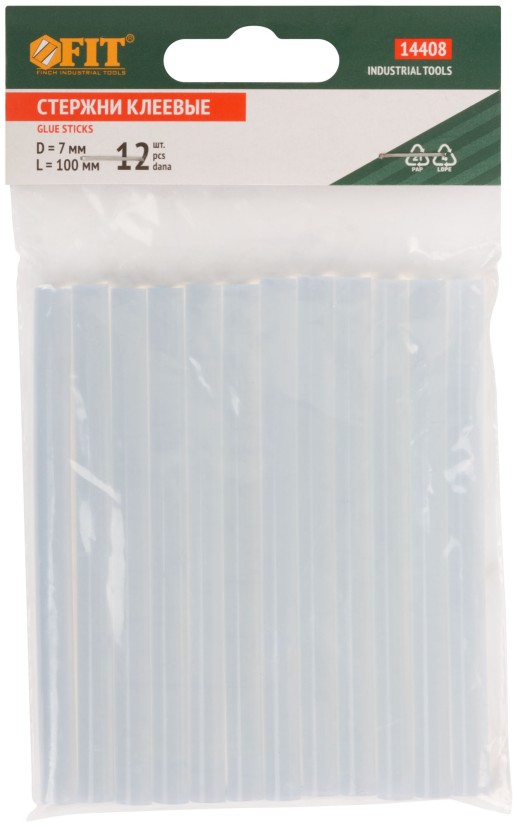 Стержни клеевые бесцветные  д.7 мм x 100 мм, 12 шт.