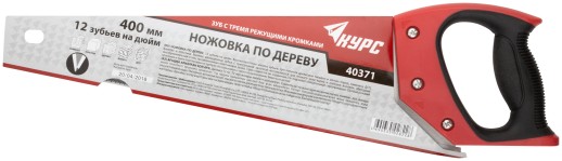 Ножовка по дереву, мелкий каленый зуб 12 ТPI, 3D заточка, пласт.прорезиненная ручка 400 мм