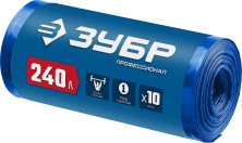 ЗУБР 240 л, 10 шт, синие, из первичного материала, особопрочные, строительные мусорные мешки, Профессионал (39159-240)