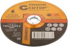 Диск шлифовальный по металлу, нерж. стали и чугуну Cutop CERAMICS, серия Premium, T27-180 х 7 х 22,2 мм