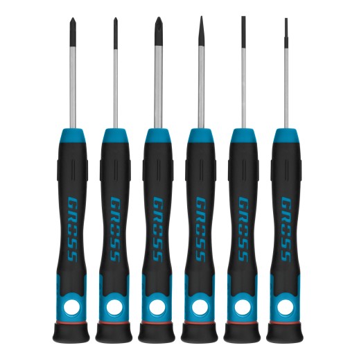 Набор отверток для точной механики, CrMo, двухкомпонентные рукоятки, 6 шт, пластиковый бокс Gross