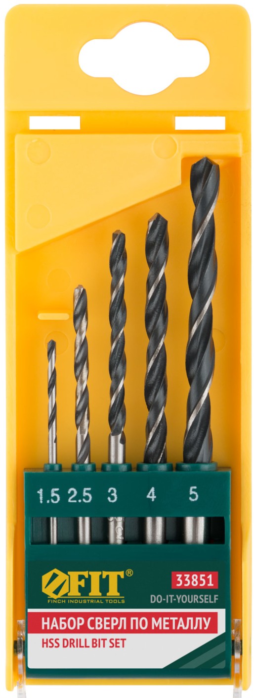 Набор сверл по металлу HSS черненых, 5 шт. (1,5-2,5-3-4-5 мм)