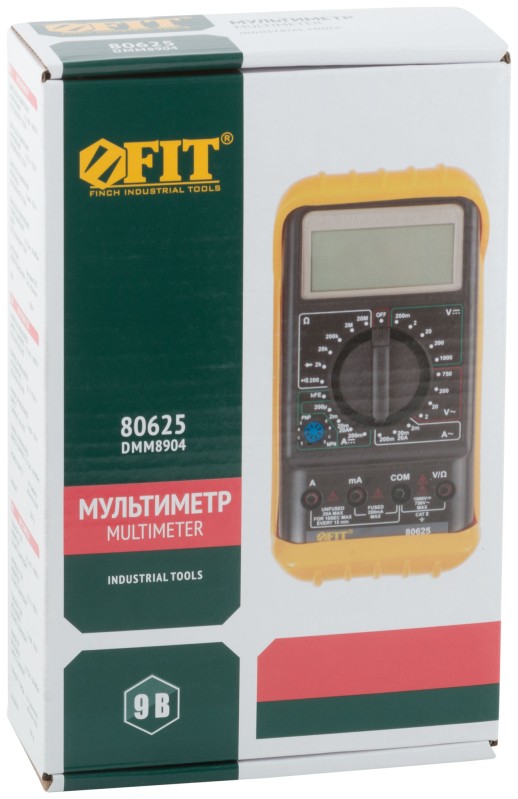 Мультиметр 0,1 мВ-1000 В; 0,1 В-750 В; 1 мкА-20 А; 0,1 Ом-20 МОм; коробка