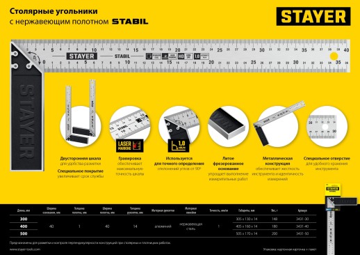 STAYER 300 мм, столярный угольник, Professional (3431-30)