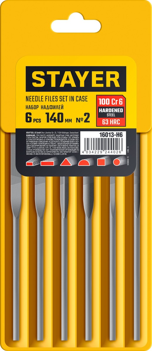 STAYER 6 шт 140 мм, в чехле, набор надфилей (16013-H6)