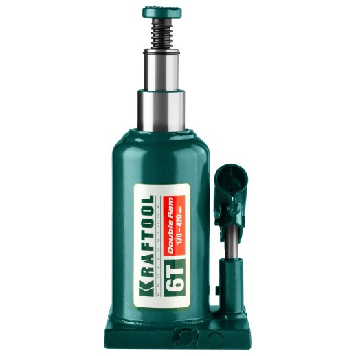 KRAFTOOL DOUBLE RAM, 6 т, 170 - 420 мм, с увеличенным подъемом, двухштоковый бутылочный домкрат (43463-6)