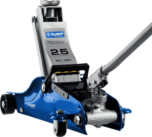 ЗУБР Т-65, 2.5 т, 90 - 360 мм, подкатной домкрат с низким подхватом и поворотной ручкой, Профессионал (43057-2.5)
