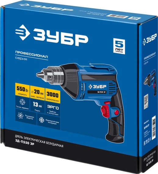 ЗУБР 550 Вт, 13 мм, безударная дрель, Профессионал (ЗД-П550 ЭР)