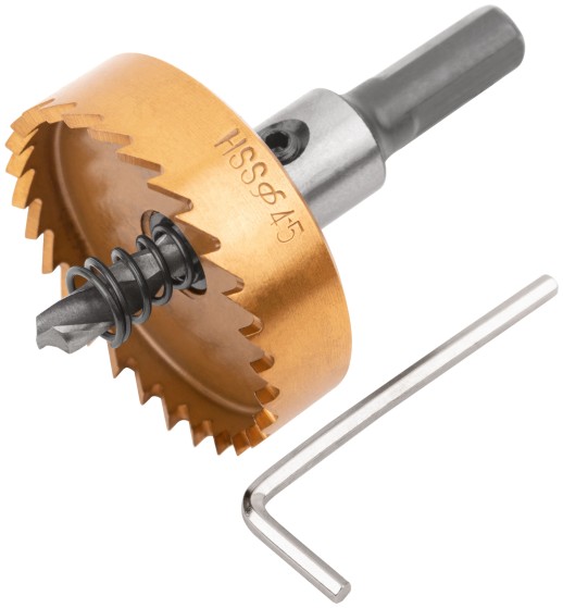 Коронка кольцевая по металлу, HSS сталь, титановое покрытие 45 мм