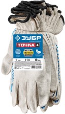 ЗУБР ТОЧКА+, L-XL, мягкое покрытие, с точками увеличенного размера, ПВХ-гель, 10 пар, перчатки, Профессионал (11451-K10)
