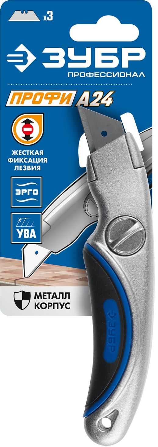 ЗУБР А24, универсальный металлический нож с трапециевидным лезвием (09221)