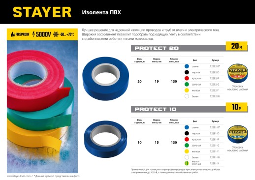 STAYER PROTECT-20, 19 мм х 20 м, 5 000 В, красная, изолента ПВХ, Professional (12292-R)