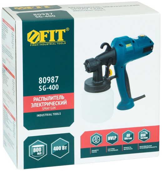 Распылитель электрический 400 Вт; 2,7 мм; 800 мл; 40 DIN/сек; 650 мл/мин; HVLP; коробка