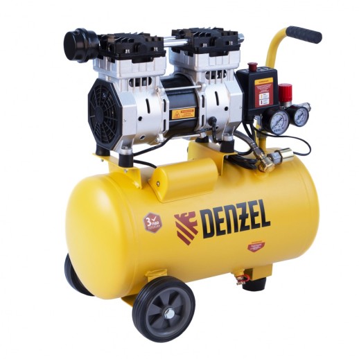 Компрессор DLS950/24 безмаслянный малошумный 950 Вт, 165 л/мин, ресивер 24 л Denzel
