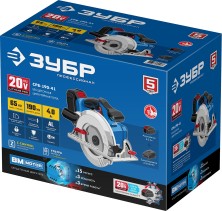 ЗУБР Т7, 20 В, d190 мм, 1 АКБ (4 А·ч), бесщеточная пила циркулярная, Профессионал (CPB-190-41)