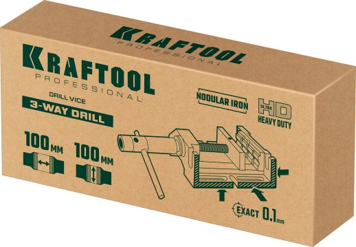 KRAFTOOL 100 мм, трехсторонние, станочные сверлильные тиски (32716-100)