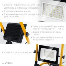 STAYER LED-MAX, 50 Вт, 6500K, IP 65, переносной светодиодный прожектор (57135-50)