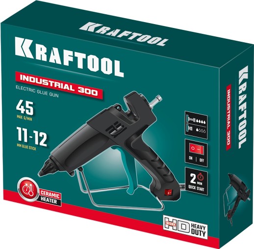 KRAFTOOL Industrial 300, d 11 - 12 мм, 45 г/мин, электрический термоклеевой пистолет (06842)