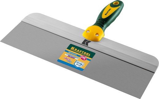 KRAFTOOL 350 мм, широкое полотно, алюминиевая направляющая, двухкомпонентная ручка, нержавеющий, фасадный шпатель (10036-350)