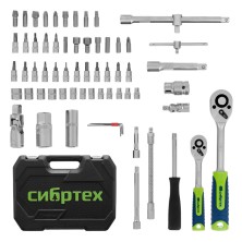 Набор инструментов, 1/2", 1/4", пластиковый кейс, 94 предмета// Сибртех