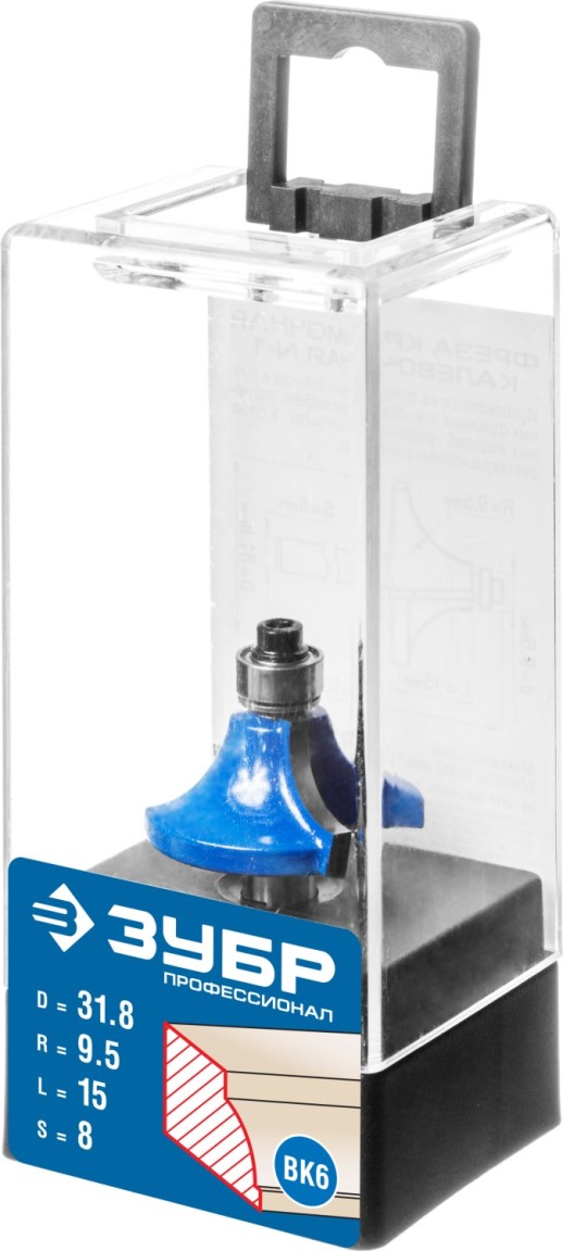 ЗУБР 31.8 x 15 мм, радиус 9.5 мм, фреза кромочная калевочная №1, Профессионал (28700-31.8)