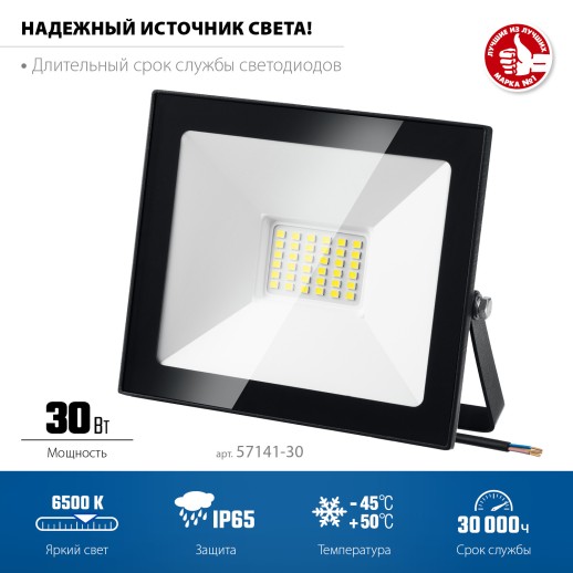 ЗУБР ПСК-30, 30 Вт, 6500 К, IP 65, светодиодный прожектор, Профессионал (57141-30)