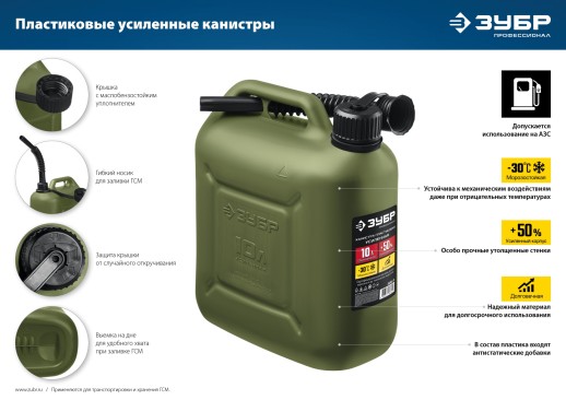 ЗУБР 20 л, пластиковая усиленная канистра, Профессионал (38365-20)