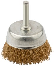 Корщетка, тип "чашка", со штифтом, стальная латунированная волнистая проволока  65 мм