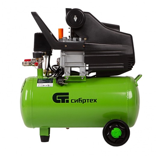 Компрессор с набором КК-1500/24 ПЛЮС, 1.5 кВт, 198 л/мин, 24 л, прямой привод, масляный Сибртех