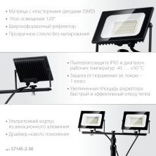 ЗУБР ПСК 30х2, 2 х 30 Вт, 6500 К, IP 65, 1.6 м, светодиодные прожекторы на штативе, Профессионал (57145-2-30)