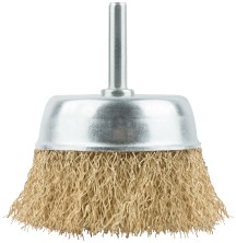 Корщетка, тип "чашка", со штифтом, стальная латунированная волнистая проволока  75 мм