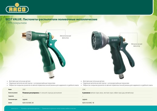 RACO 354C, 6 режимов, курок сзади, металлический с TPR, поливочный пистолет (4255-55/354C-18)
